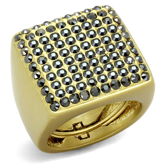MALO3896 - Gold & Brush Brass Ring with Top Grade Crystal  in Hematite