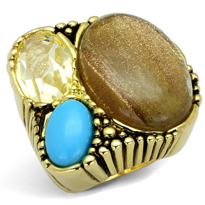 MALO3900 - Gold Brass Ring with Synthetic Synthetic Rutile in Topaz