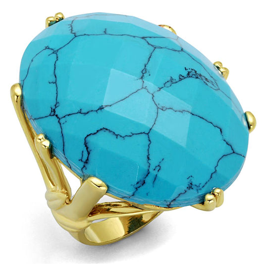 MALO3901 - Gold Brass Ring with Synthetic Turquoise in Turquoise