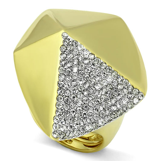 MALO3902 - Gold+Rhodium Brass Ring with Top Grade Crystal  in Clear