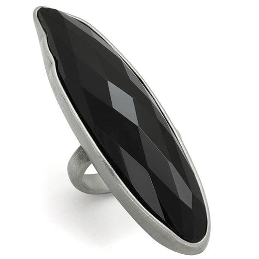 MALO3910 - Antique Silver Brass Ring with Synthetic Onyx in Jet