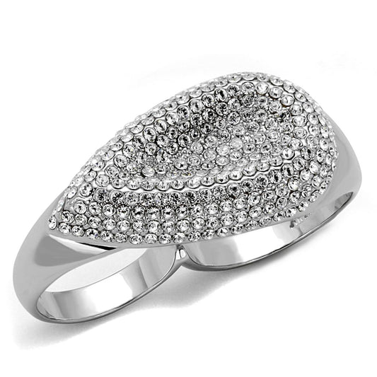 MALO3913 - Rhodium Brass Ring with Top Grade Crystal  in Clear