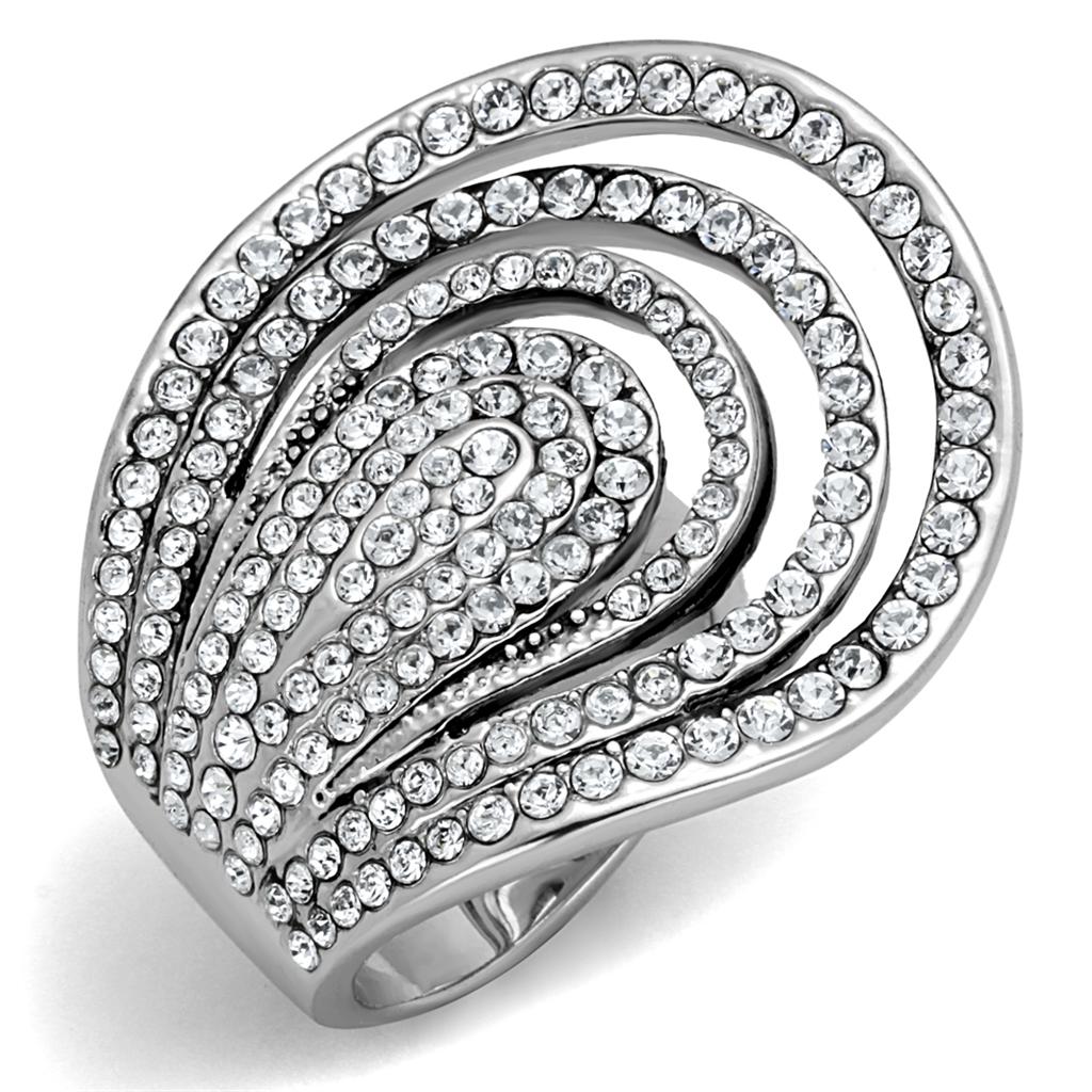 MALO3914 - Rhodium Brass Ring with Top Grade Crystal  in Clear