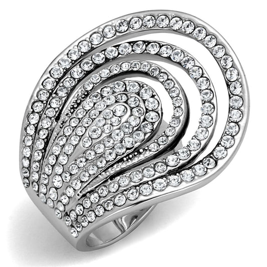 MALO3914 - Rhodium Brass Ring with Top Grade Crystal  in Clear