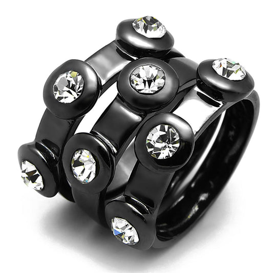 MALO3916 - TIN Cobalt Black Brass Ring with Top Grade Crystal  in Clear