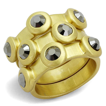 MALO3917 - Gold & Brush Brass Ring with Top Grade Crystal  in Hematite