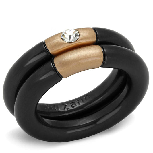 MALO3919 - Rose Gold+Ruthenium Brass Ring with Top Grade Crystal  in Clear