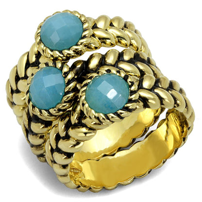 MALO3922 - Gold Brass Ring with Synthetic Cat Eye in Sea Blue