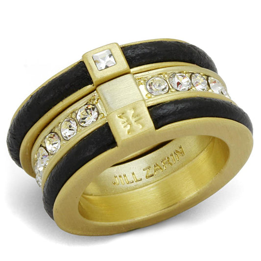 MALO3923 - Gold & Brush Brass Ring with Top Grade Crystal  in Clear