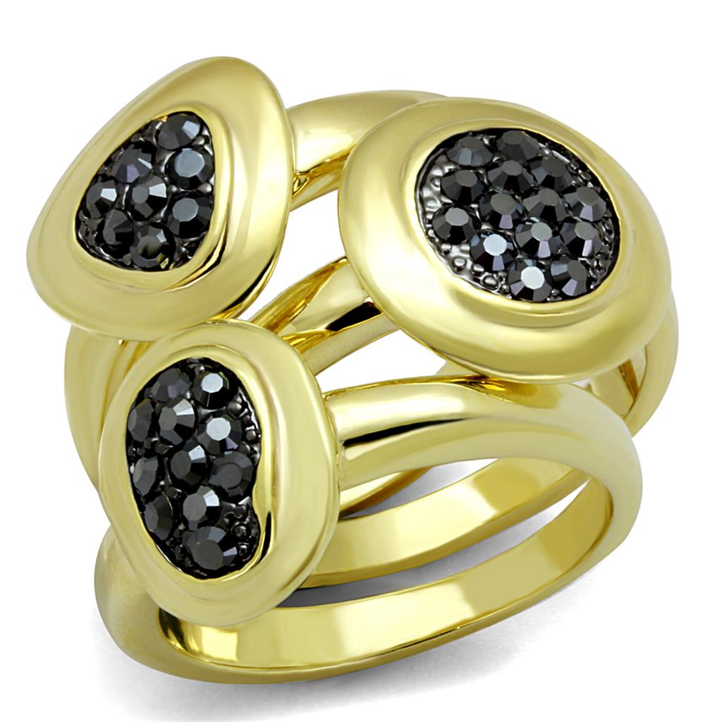 MALO3927 - Gold Brass Ring with Top Grade Crystal  in Hematite