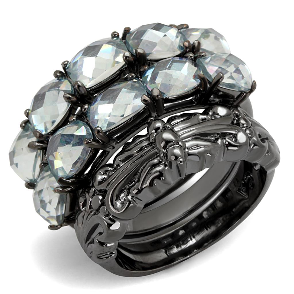 MALO3928 - TIN Cobalt Black Brass Ring with Top Grade Crystal  in Black Diamond
