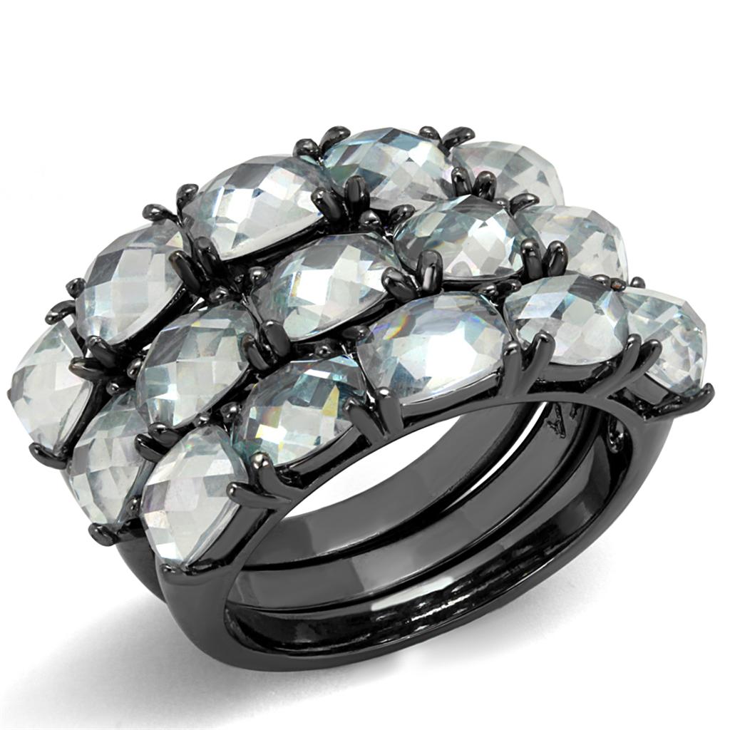 MALO3929 - TIN Cobalt Black Brass Ring with Top Grade Crystal  in Black Diamond