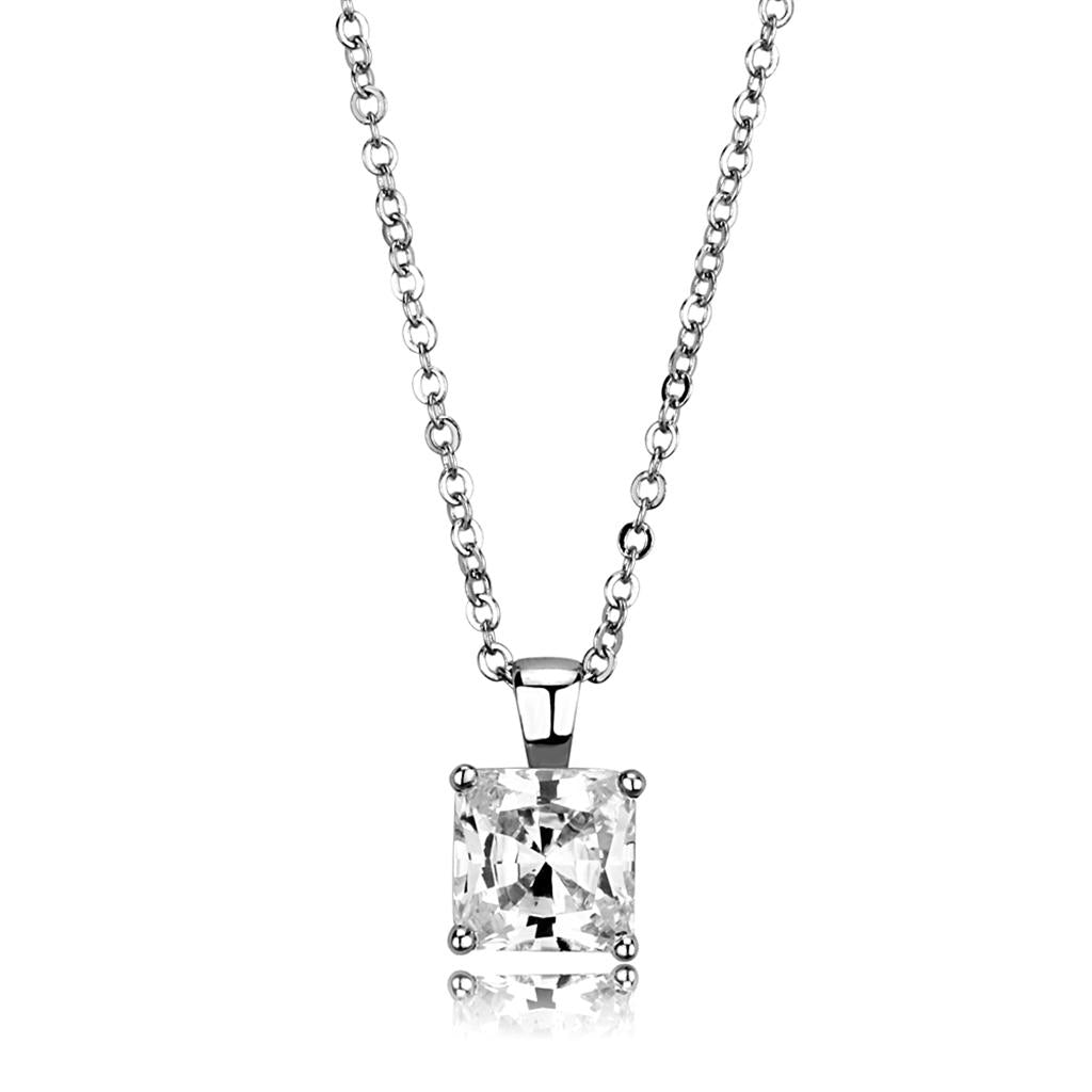 MALO3931 - Rhodium Brass Chain Pendant with AAA Grade CZ  in Clear