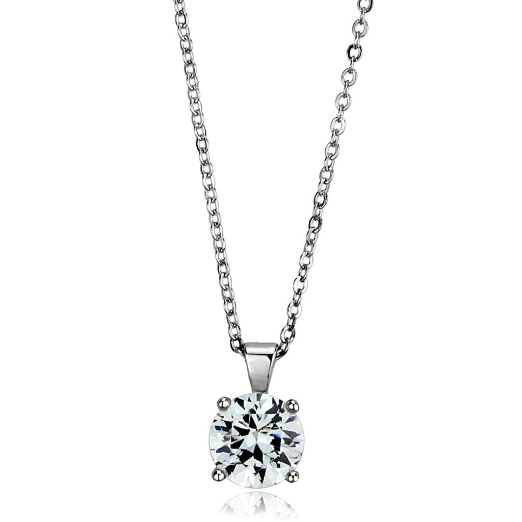 MALO3932 - Rhodium Brass Chain Pendant with AAA Grade CZ  in Clear