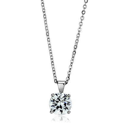 MALO3932 - Rhodium Brass Chain Pendant with AAA Grade CZ  in Clear