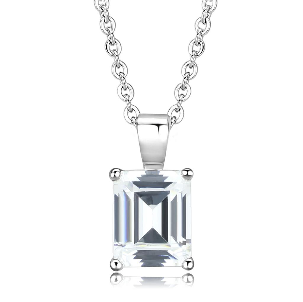 MALO3934 - Rhodium Brass Chain Pendant with AAA Grade CZ  in Clear