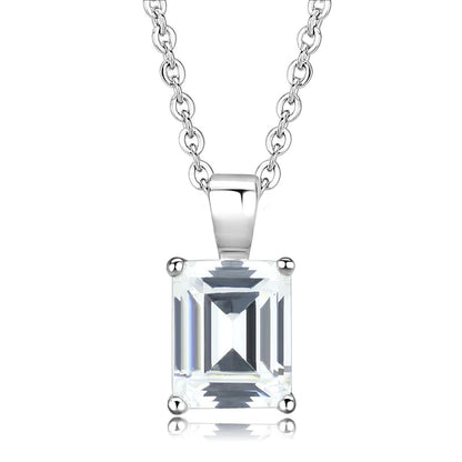 MALO3934 - Rhodium Brass Chain Pendant with AAA Grade CZ  in Clear