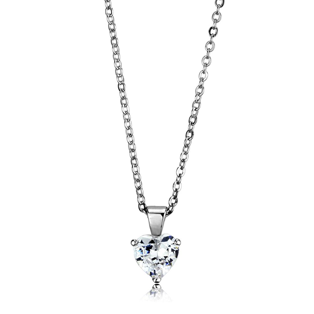 MALO3935 - Rhodium Brass Chain Pendant with AAA Grade CZ  in Clear