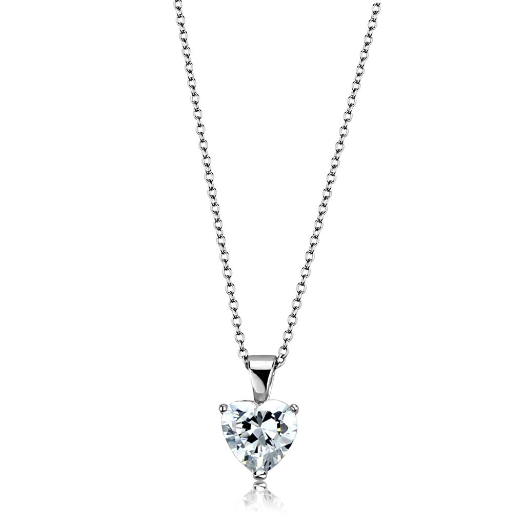 MALO3936 - Rhodium Brass Chain Pendant with AAA Grade CZ  in Clear