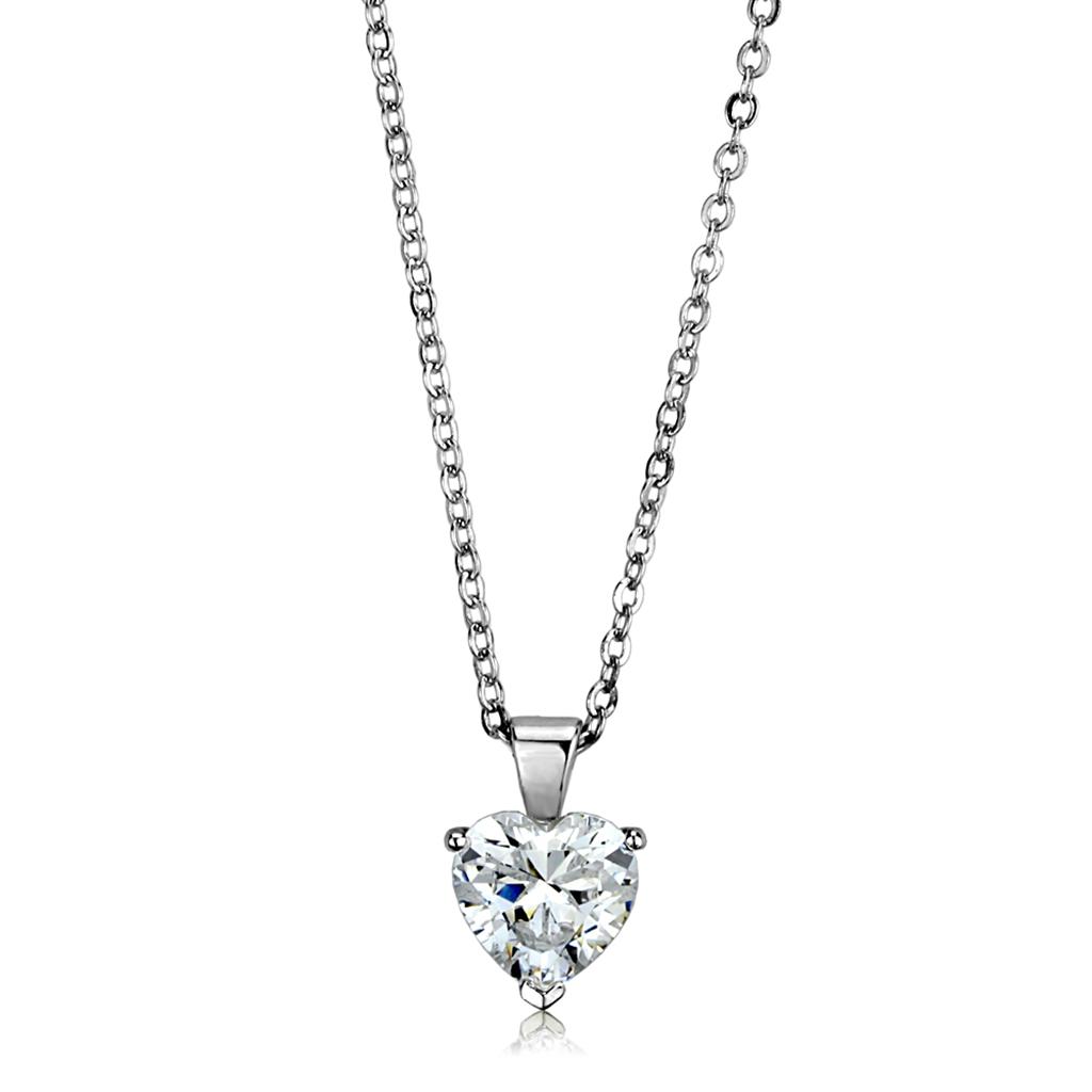 MALO3937 - Rhodium Brass Chain Pendant with AAA Grade CZ  in Clear