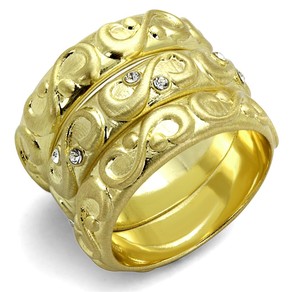 MALO3946 - Gold & Brush Brass Ring with Top Grade Crystal  in Clear