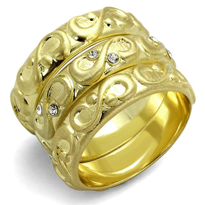 MALO3946 - Gold & Brush Brass Ring with Top Grade Crystal  in Clear