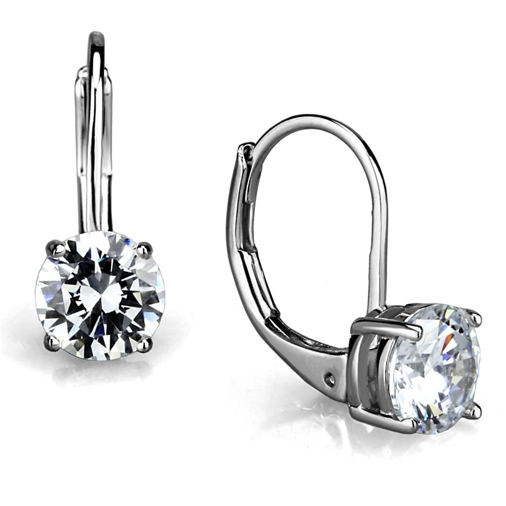 MALO3947 - Rhodium Brass Earrings with AAA Grade CZ  in Clear