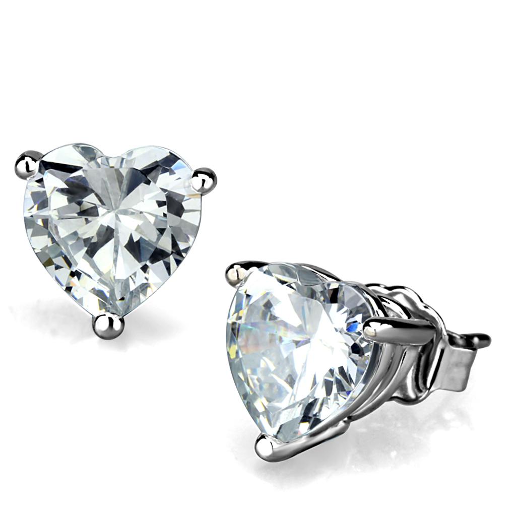 MALO3951 - Rhodium Brass Earrings with AAA Grade CZ  in Clear