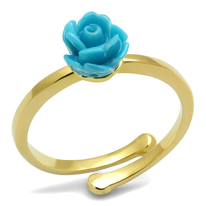 MALO4060 - Flash Gold Brass Ring with Synthetic Synthetic Stone in Sea Blue