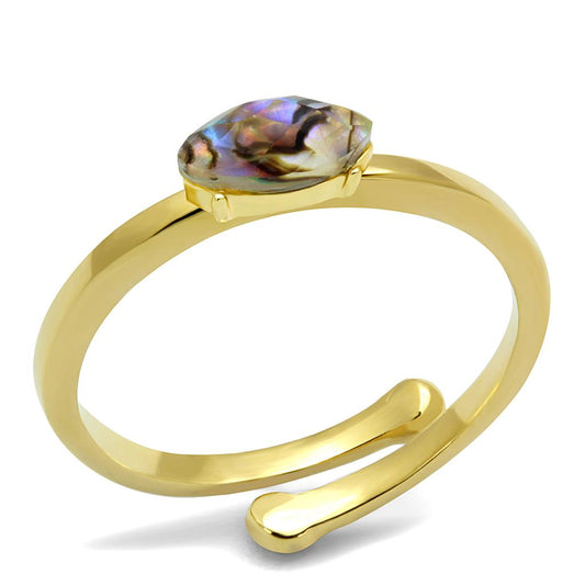 MALO4062 - Flash Gold Brass Ring with Precious Stone Conch in Multi Color