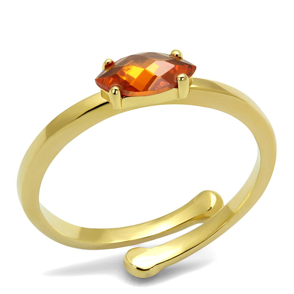 MALO4065 - Flash Gold Brass Ring with AAA Grade CZ  in Orange