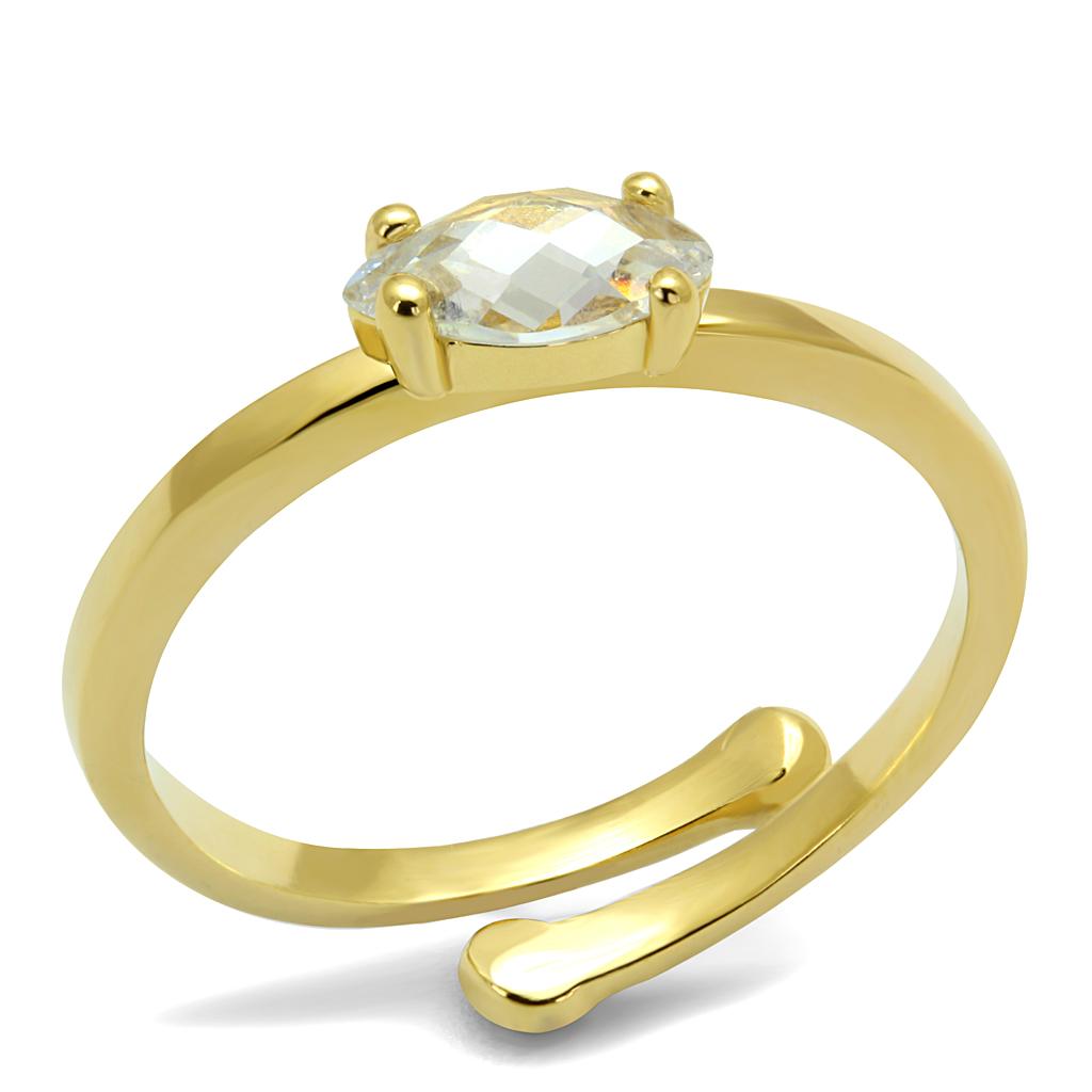 MALO4067 - Flash Gold Brass Ring with AAA Grade CZ  in Clear