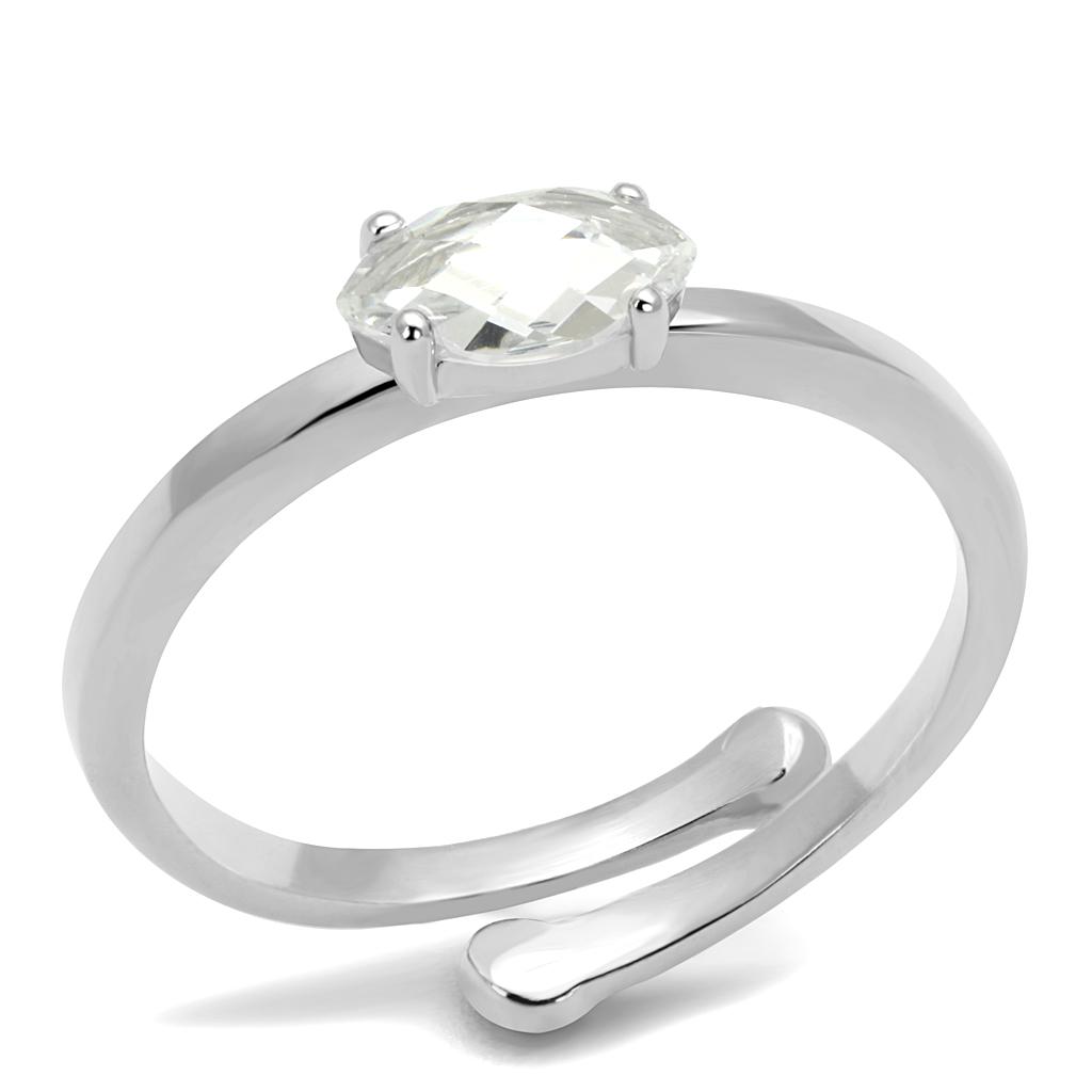 MALO4070 - Rhodium Brass Ring with AAA Grade CZ  in Clear