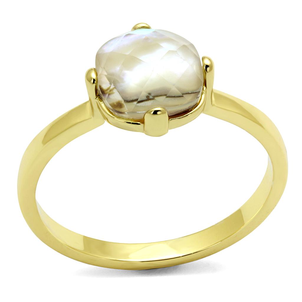 MALO4071 - Flash Gold Brass Ring with Precious Stone Conch in Aurora Borealis (Rainbow Effect)