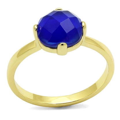 MALO4072 - Flash Gold Brass Ring with Synthetic Cat Eye in Sapphire