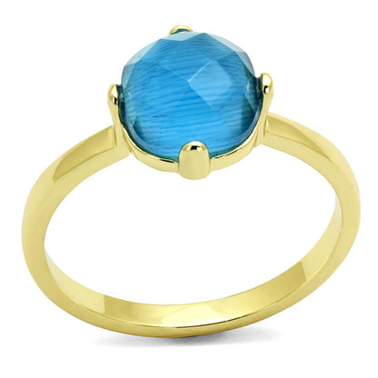 MALO4073 - Flash Gold Brass Ring with Synthetic Cat Eye in Capri Blue