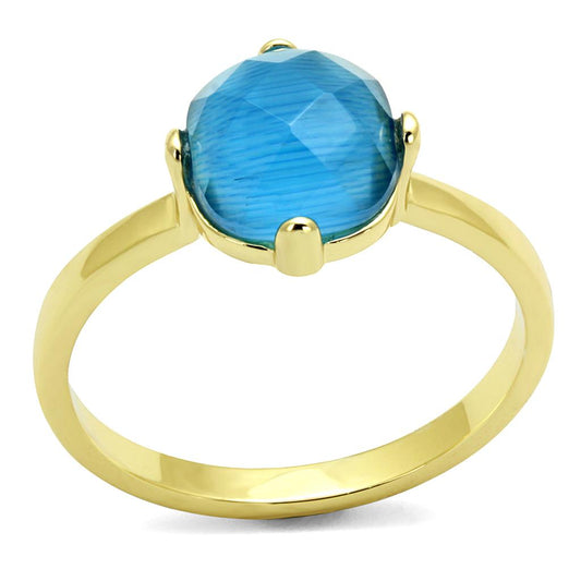 MALO4073 - Flash Gold Brass Ring with Synthetic Cat Eye in Capri Blue