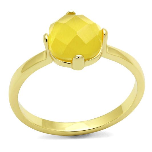 MALO4074 - Flash Gold Brass Ring with Synthetic Cat Eye in Topaz