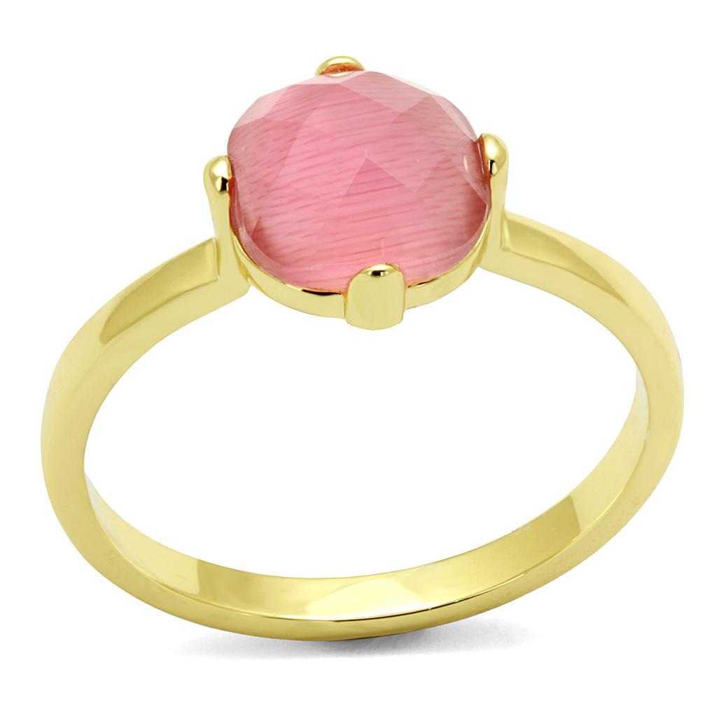 MALO4075 - Flash Gold Brass Ring with Synthetic Cat Eye in Rose