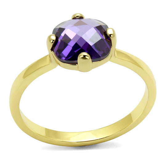 MALO4076 - Flash Gold Brass Ring with AAA Grade CZ  in Amethyst