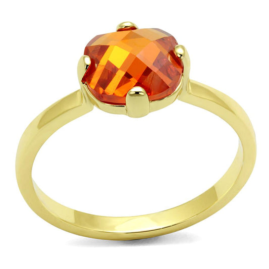 MALO4079 - Flash Gold Brass Ring with AAA Grade CZ  in Orange