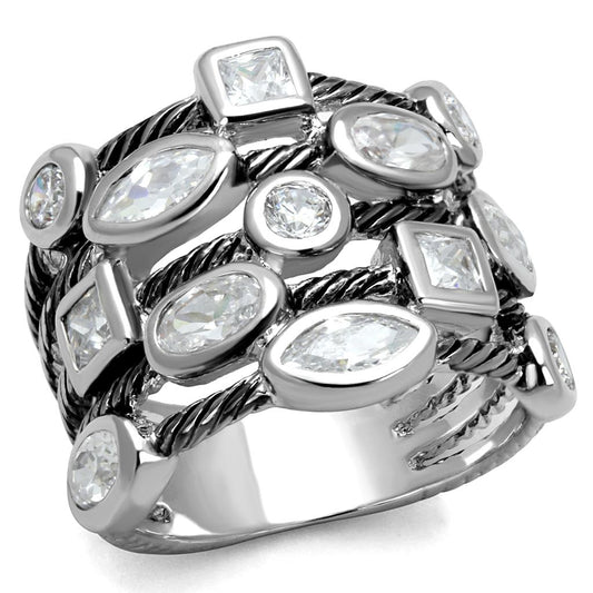 MALO4083 - Rhodium Brass Ring with AAA Grade CZ  in Clear