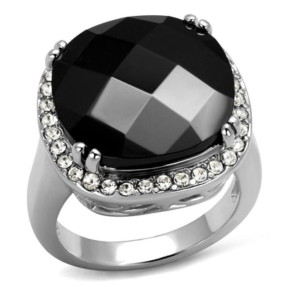 MALO4085 - Rhodium Brass Ring with AAA Grade CZ  in Black Diamond