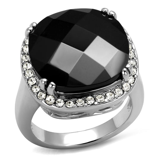 MALO4085 - Rhodium Brass Ring with AAA Grade CZ  in Black Diamond