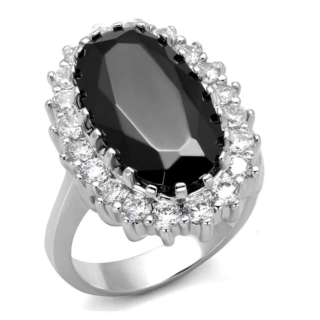 MALO4094 - Rhodium Brass Ring with AAA Grade CZ  in Black Diamond