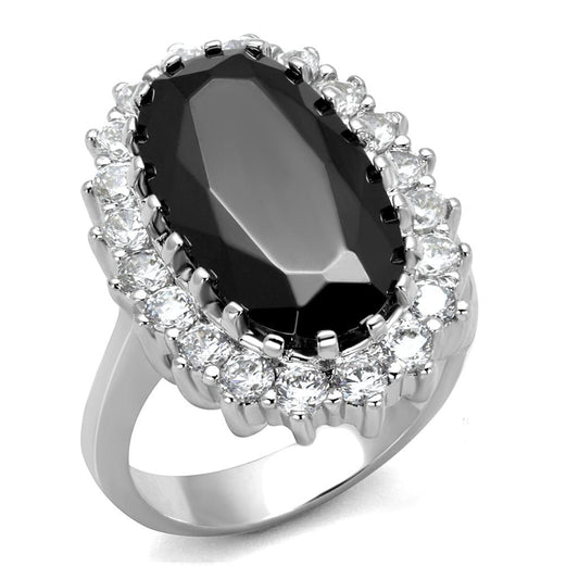 MALO4094 - Rhodium Brass Ring with AAA Grade CZ  in Black Diamond