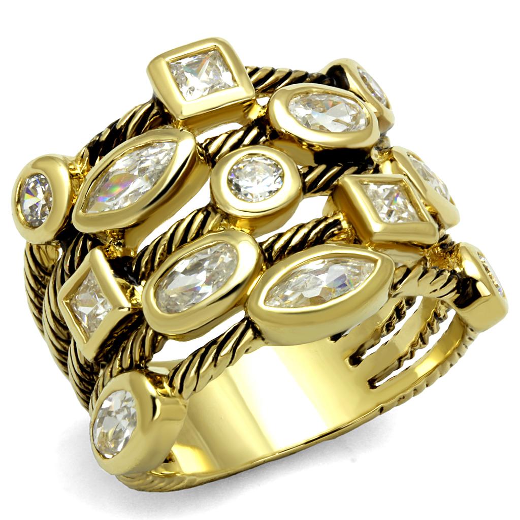 MALO4096 - Gold Brass Ring with AAA Grade CZ  in Clear