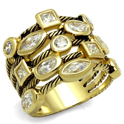 MALO4096 - Gold Brass Ring with AAA Grade CZ  in Clear