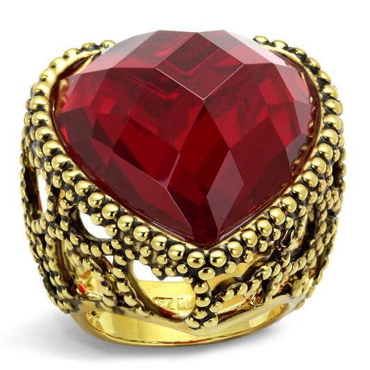 MALO4102 - Gold Brass Ring with Synthetic Synthetic Glass in Garnet