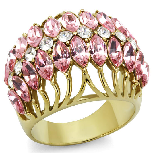 MALO4108 - IP Gold(Ion Plating) Brass Ring with Top Grade Crystal  in Rose